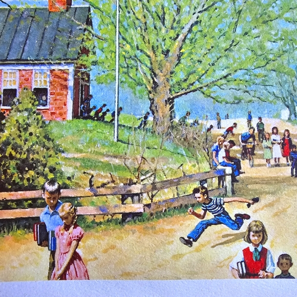 1959 Norman Rockwell American Print on Paper "Children in School Yard" 11x11 - Picture 2 of 11